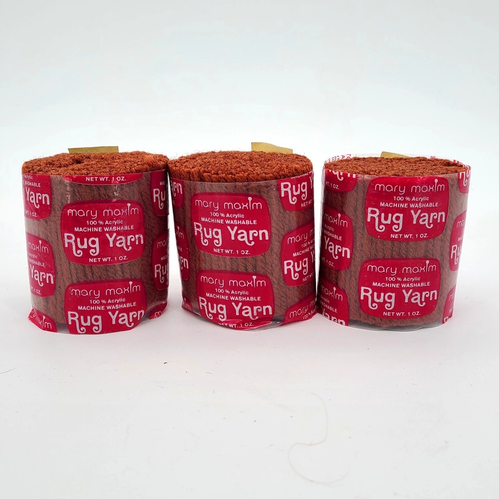 3 x Mary Maxim Pre-Cut Latch Hook Rug Yarn 1 oz. Vintage #61 Medium Rust Acrylic